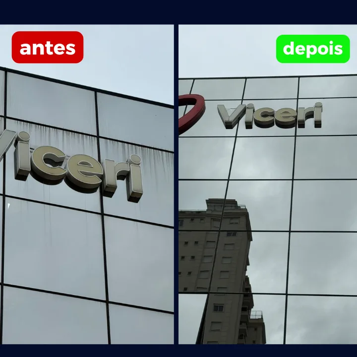 Fachada corporativa Viceri antes e depois da limpeza